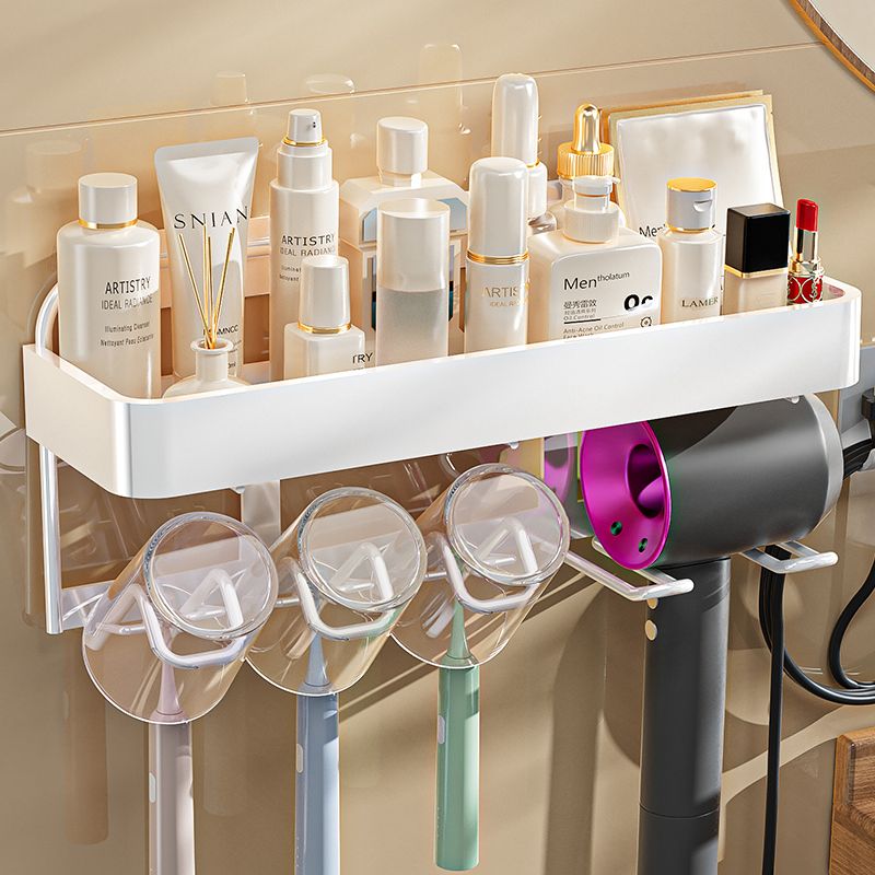 刷牙置物架卫生间置物架浴室一体漱口杯挂壁式吹风机洗手台收纳