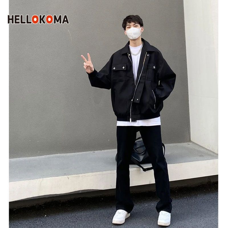 HK2023 New Star Cross Metal Buckle Jacket Coat Couple American Lapel Workwear Spring Baseball Uniform Men