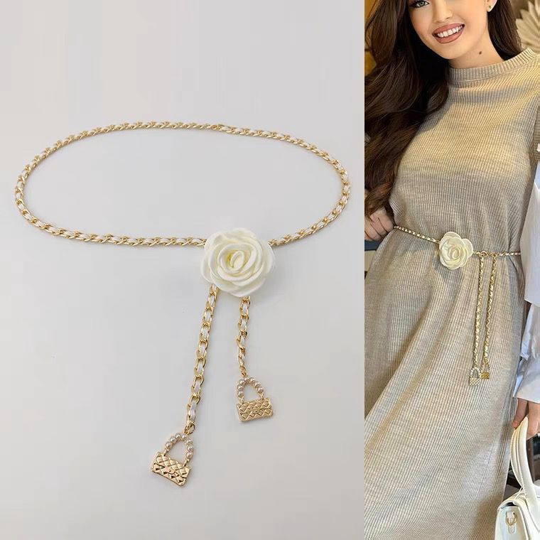 Camellia Blossom Tailleketting 2023 Nieuwe bloemkettingaccessoires Damesriemdecoratie met jurk-jeansketting_voghion.com