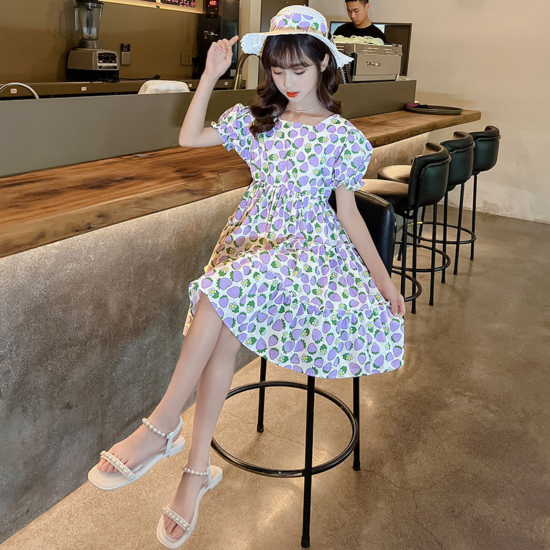 女童连衣裙2023夏季新款中大童韩版洋气时髦短袖公主裙蝴蝶结裙子