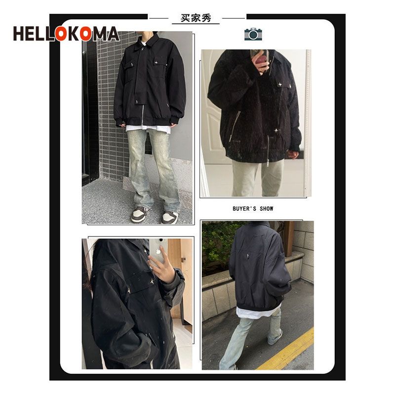 HK retro vintage metal zipper flight jacket coat men and women tide brand spring and autumn ins Harajuku baseball uniform