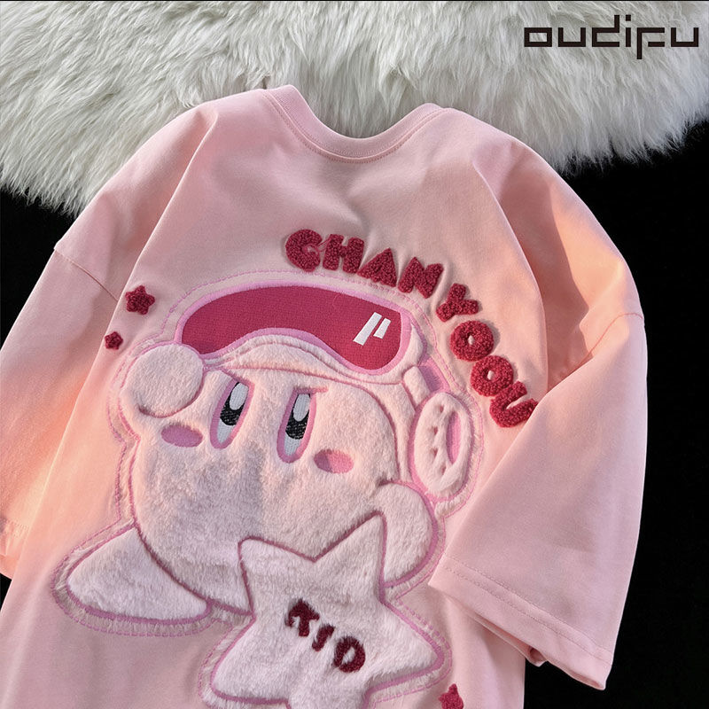 OUDIFU heavy 100% cotton short-sleeved T-shirt female 2023 summer new loose student BF tide brand ins top