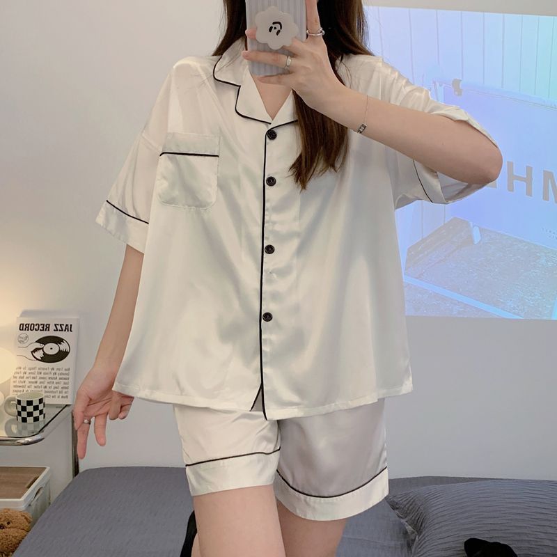 Pajamas women's summer ice silk thin section short-sleeved ins style high-value ice silk student cute home service suit summer