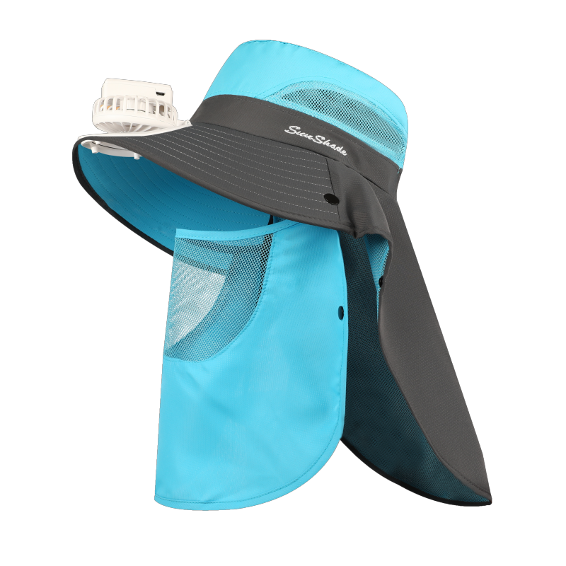 USB充电风扇帽防紫外线遮阳帽女采茶护脖防晒面罩骑车大檐太阳帽