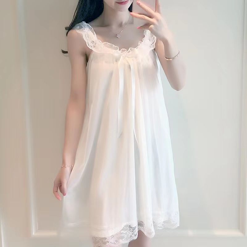 New  palace summer pajamas women's thin section women's spring and autumn loose cotton sweet princess style lace nightdress