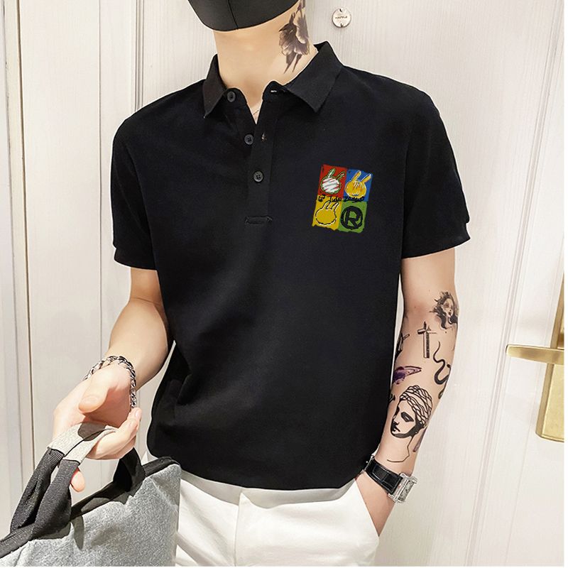潮牌印花POLO衫短袖男士2023夏季新款流行帥氣有領半袖t恤男上衣