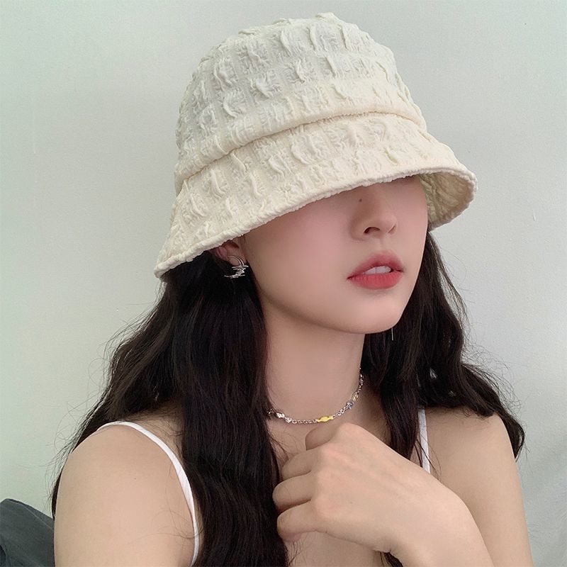 Seersucker fisherman hat women's spring and summer thin section breathable Korean version face small bucket hat big head circumference all-match hat tide
