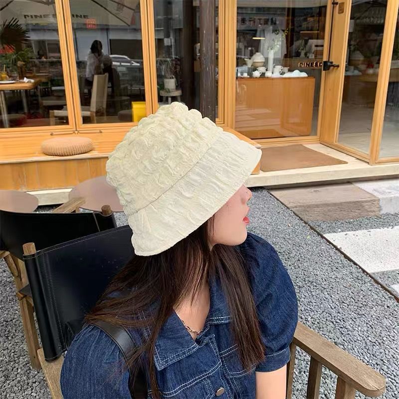 Sunscreen sun visor Japanese simple short brim texture seersucker fisherman hat female summer casual all-match beige basin hat
