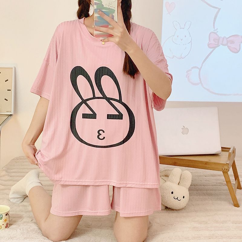 Pajamas women's summer short-sleeved shorts thin section Korean style suit net red style student leisure ultra-loose large size home service