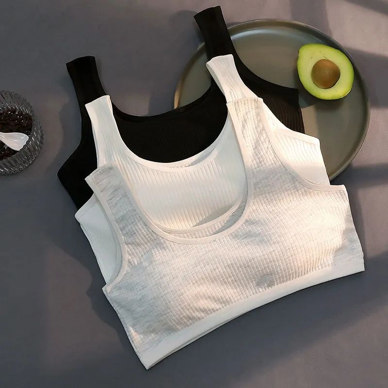 Underwear women's pure cotton development period middle school students girls wrapped chest sports shockproof small chest U-shaped tube top vest bra