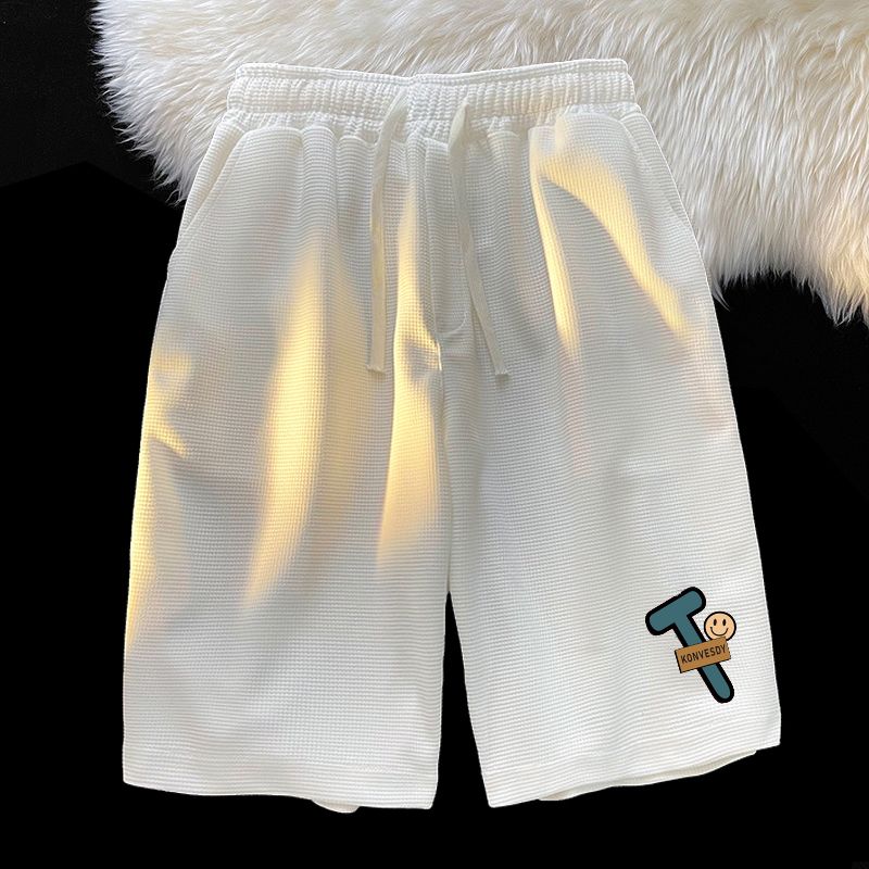 MIXGEORA华夫格短裤套装男士夏季薄款短袖运动潮牌宽松休闲五分裤