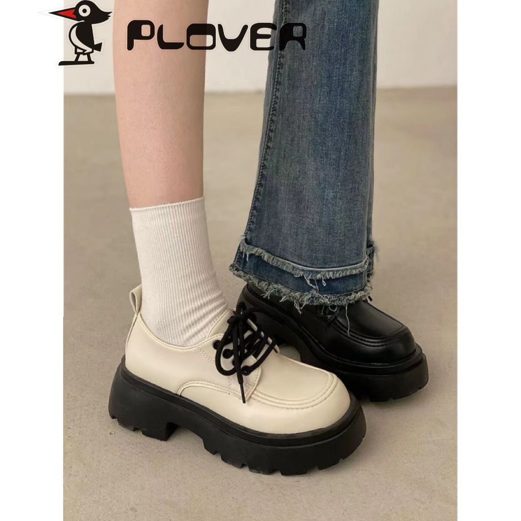 PLOVER英倫風厚底百搭小皮鞋松糕底女2023春季新款百搭粗跟樂福鞋