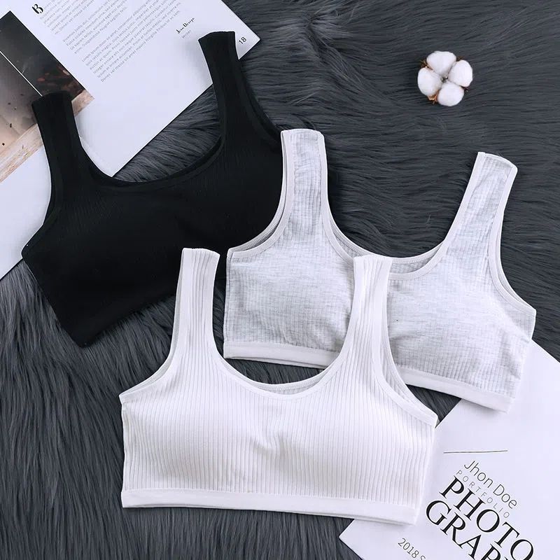 Cotton student underwear female Korean version no steel ring big breasts small middle and high school students vest development period big children's bra
