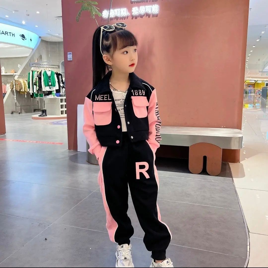 女童裝春裝工裝休閒套裝時髦洋氣2023新款兒童春秋款中大童兩件套