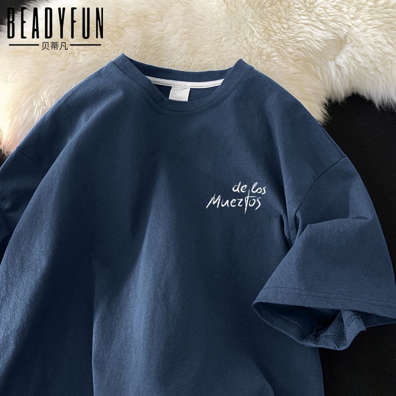 BEADYFUN2023夏季印花短袖t恤男女情侶寬鬆潮牌ins圓領半袖上衣服