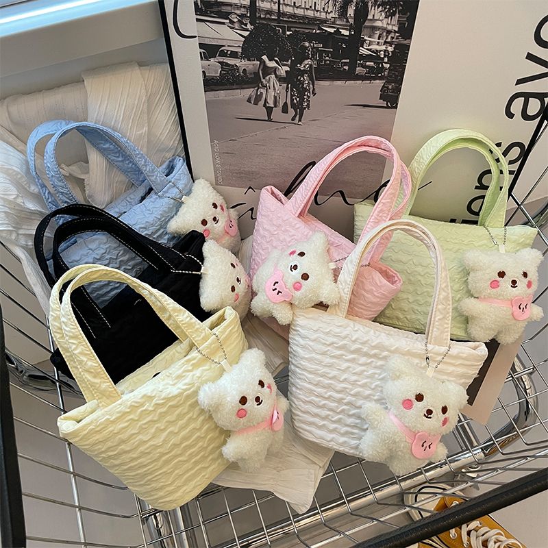 迷你小包包女泡泡格手拎包韓風ins甜美少女便攜手提包飯盒便當袋