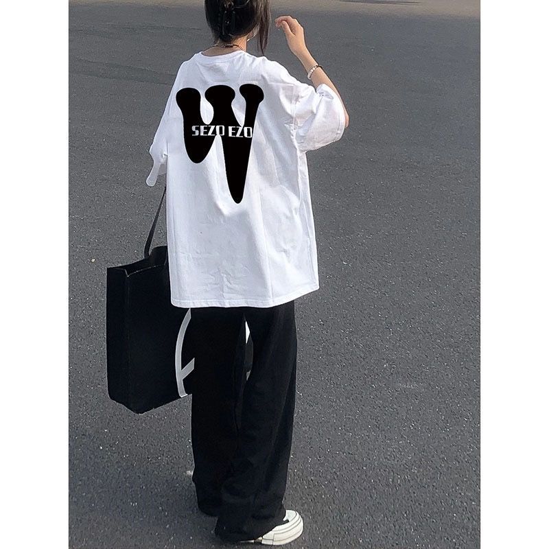 100%純棉歐美風潮牌t恤正肩短袖t恤女寬鬆高街設計感小眾上衣男