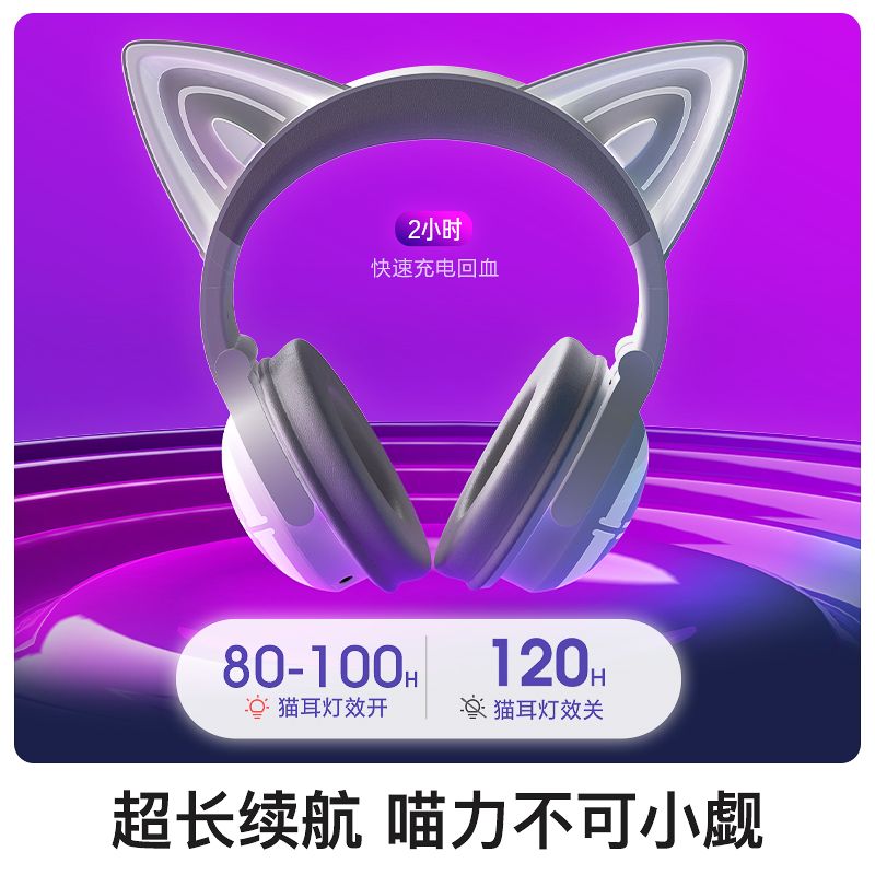 iKF-Show猫耳发光头戴式蓝牙耳机5代可爱少女电竞游戏耳机rgb穿搭