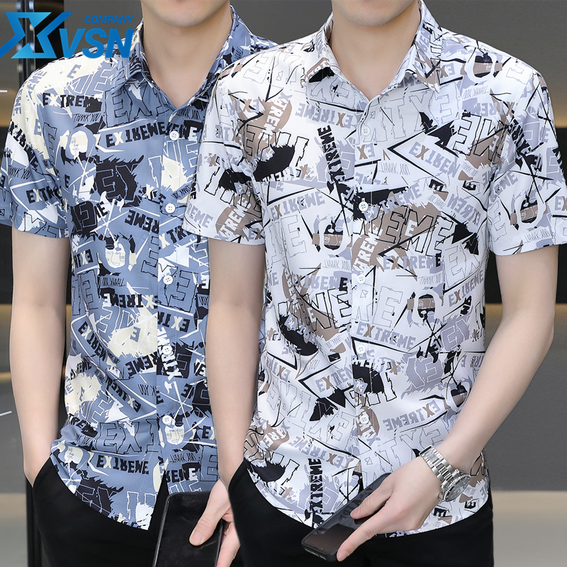 Ice Silk Cool Short-sleeved Shirt Men's Summer Business Casual Printed Shirt Trendy Non-ironing Floral Ice Inch Clothes