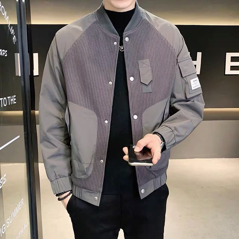 男士外套春秋款2023新款潮流秋冬季針織上衣棒球服飛行員夾克男裝