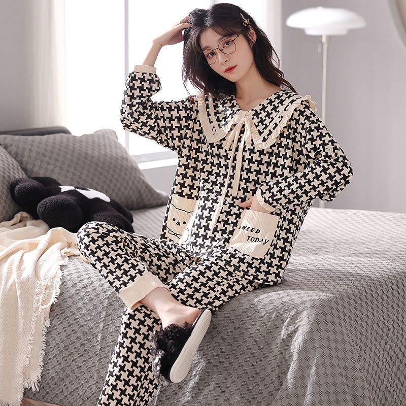 100% double-sided cotton pajamas for women spring and autumn ins style cute princess style summer long-sleeved winter suit