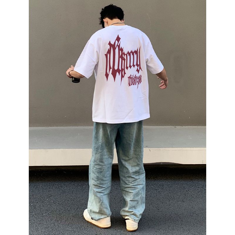 hiphop潮牌嘻哈字母印花純棉T恤短袖男ins夏季街頭風寬鬆超火上衣