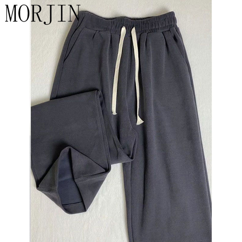 MORJIN American gray sports pants women's spring and autumn thin section loose drape drawstring small wide-legged pants