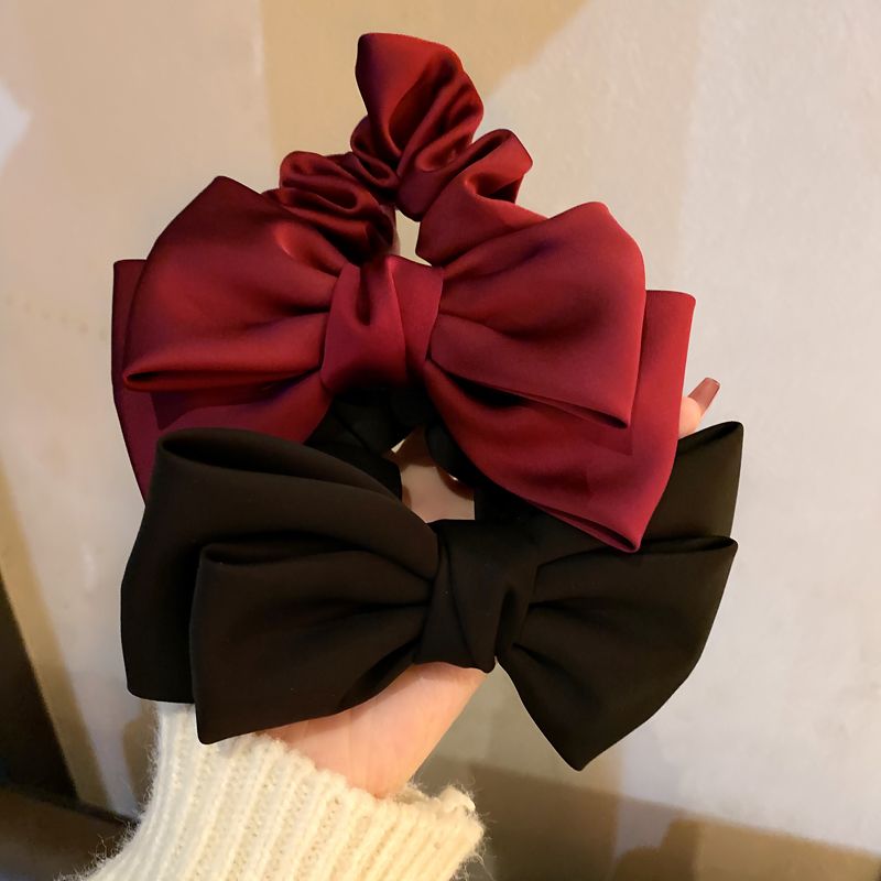 網紅黑色緞面蝴蝶結大腸圈女復古氣質韓版輕奢髮飾高級感馬尾發繩
