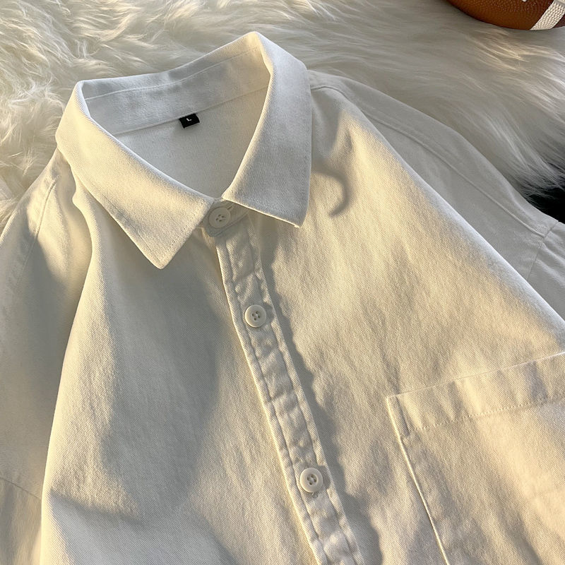 日系白色衬衫男女士春秋新款长袖美式休闲叠穿内搭衬衣开衫外套潮