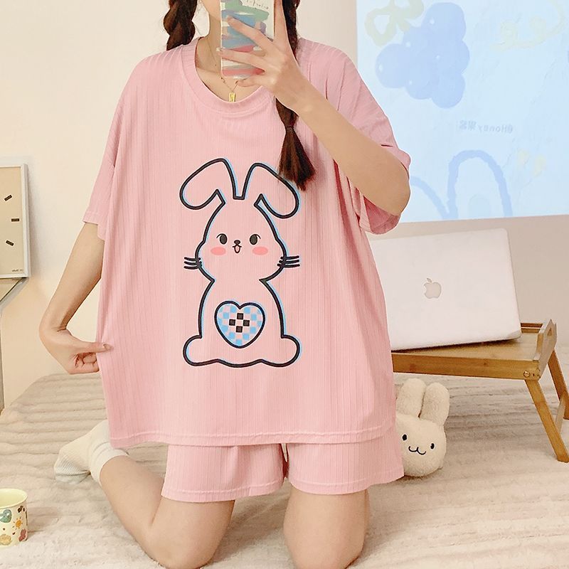 Pajamas women's summer short-sleeved shorts thin section Korean style suit net red style student leisure ultra-loose large size home service