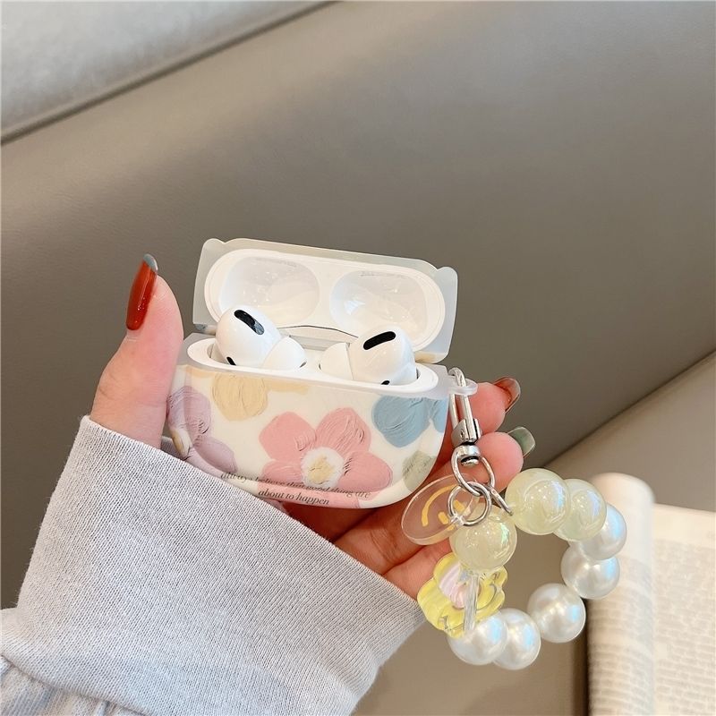 适用苹果airpods1/2代保护套彩色花朵挂链airpods3蓝牙耳机Pro2女