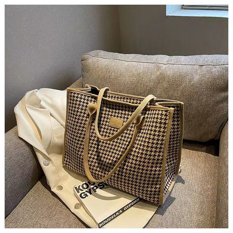 Sac à main en toile pour femmes, fourre-tout polyvalent à carreaux, grande capacité, mode printemps/été, épaule avancée, sac de maman_voghion.com