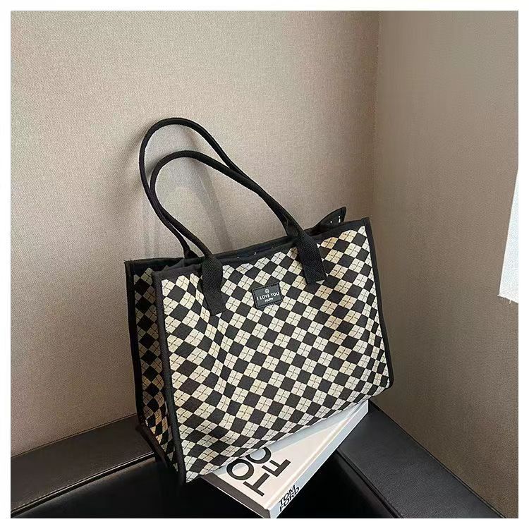 Sac à main en toile pour femmes, fourre-tout polyvalent à carreaux, grande capacité, mode printemps/été, épaule avancée, sac de maman_voghion.com