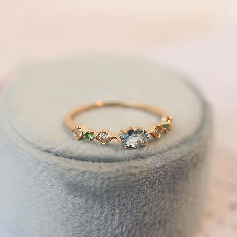 Neuer blauer Topas-Diamantring, offener Ring aus 925er Silber, Damenring, frische Ausstrahlung, Geschenk_voghion.com