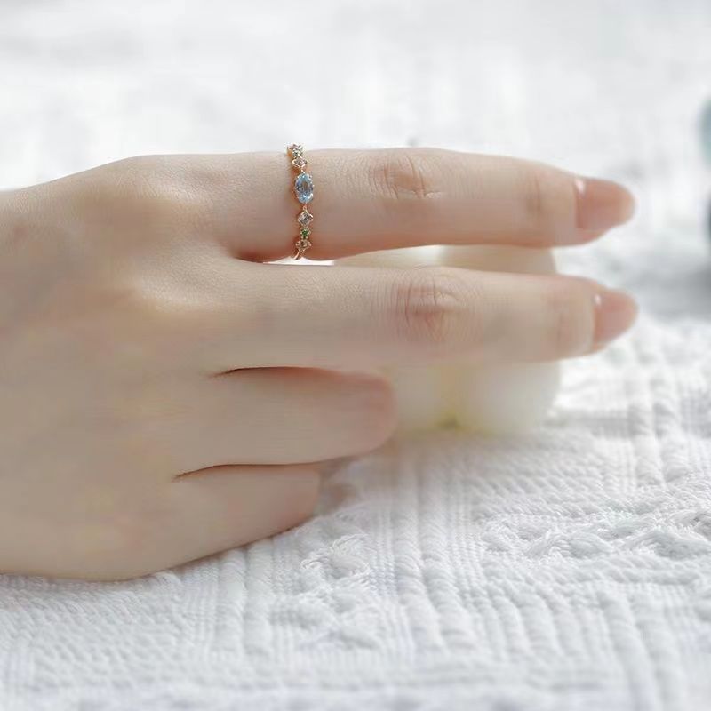 Neuer blauer Topas-Diamantring, offener Ring aus 925er Silber, Damenring, frische Ausstrahlung, Geschenk_voghion.com