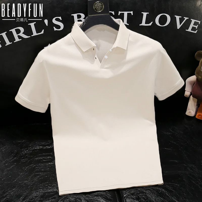 Betty Fan 2023 Summer New Short Sleeve T-Shirt Men's Solid Color Heavy 200g POLO Shirt Youth Casual Top