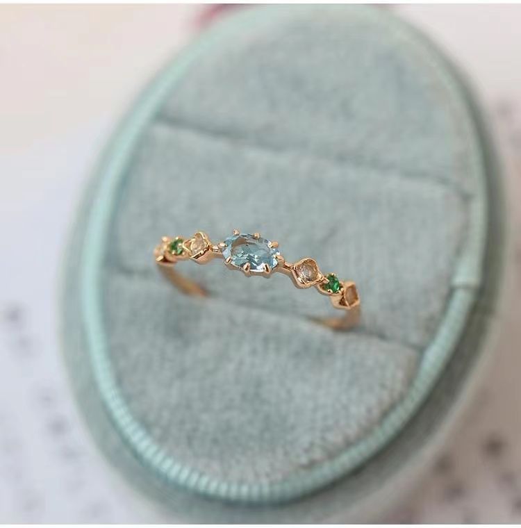 Neuer blauer Topas-Diamantring, offener Ring aus 925er Silber, Damenring, frische Ausstrahlung, Geschenk_voghion.com