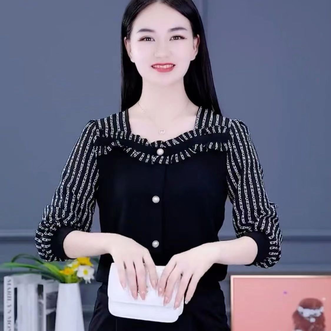 網紅爆款韓版時尚顯瘦遮肉洋氣小衫一字領長袖夏季蕾絲上衣套防曬