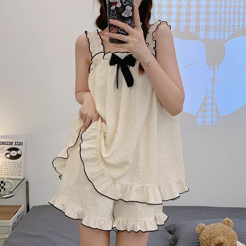 Japanese ins pajamas women's summer suit small princess style suspender home service sweet and cute cotton short-sleeved