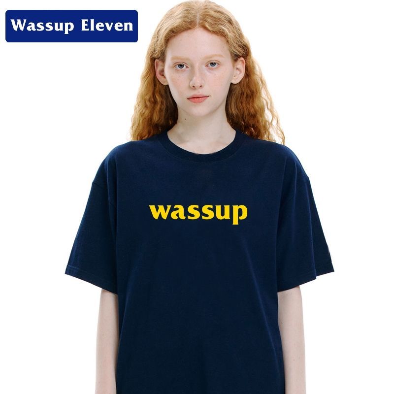 WASSUPELEVEN短袖T恤女夏季重磅寬鬆純棉正肩情侶裝潮牌ins半袖潮