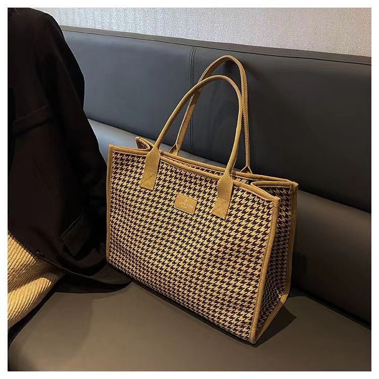 Sac à main en toile pour femmes, fourre-tout polyvalent à carreaux, grande capacité, mode printemps/été, épaule avancée, sac de maman_voghion.com