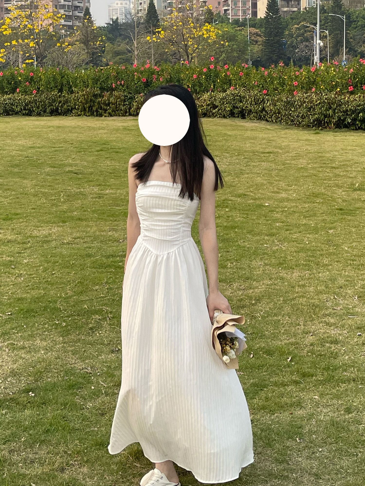 SOLO Explosive Sunset Evening Breeze White Wrapped Breast Dress Women's Spring and Summer Long Tube Top Dress Pure Desire Base Skirt