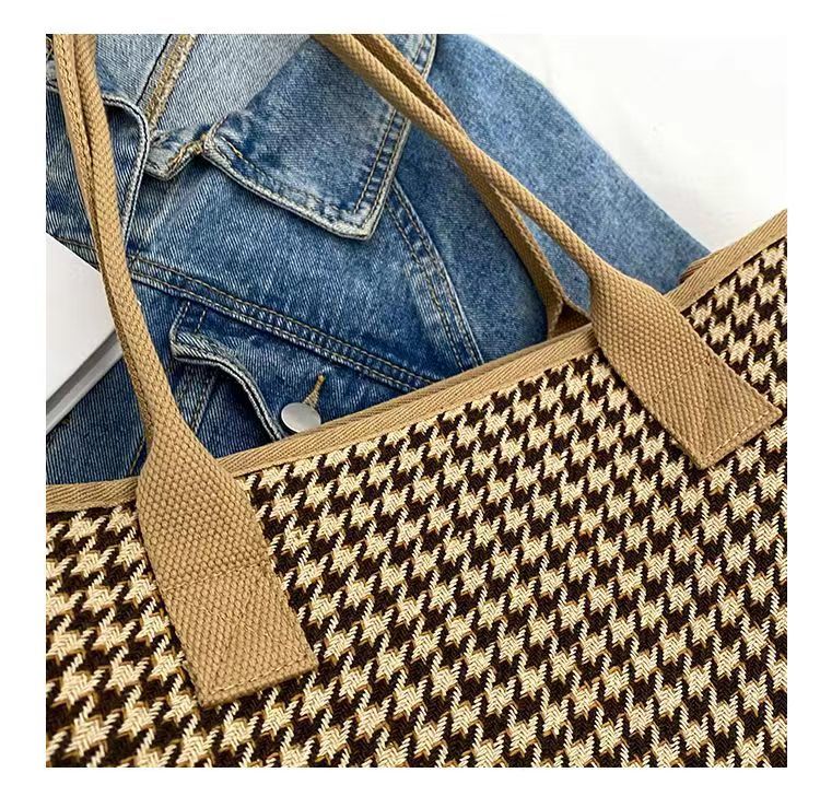 Sac à main en toile pour femmes, fourre-tout polyvalent à carreaux, grande capacité, mode printemps/été, épaule avancée, sac de maman_voghion.com