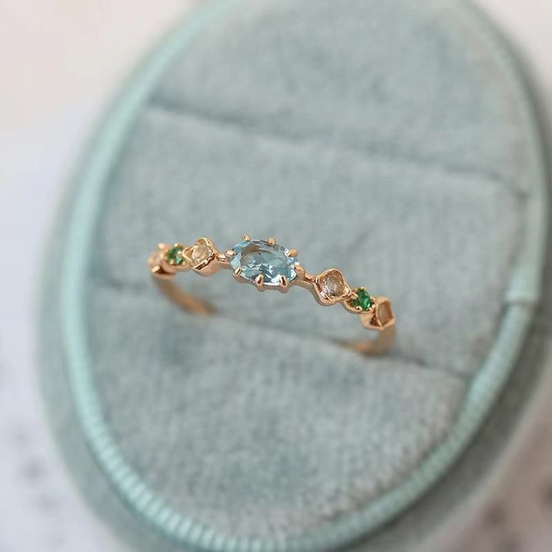 Neuer blauer Topas-Diamantring, offener Ring aus 925er Silber, Damenring, frische Ausstrahlung, Geschenk_voghion.com
