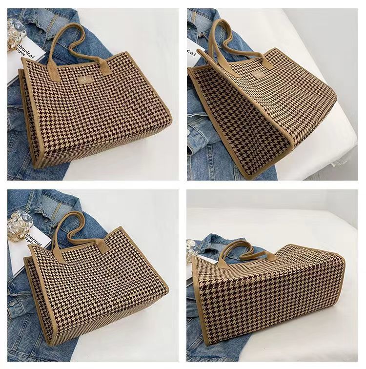 Sac à main en toile pour femmes, fourre-tout polyvalent à carreaux, grande capacité, mode printemps/été, épaule avancée, sac de maman_voghion.com