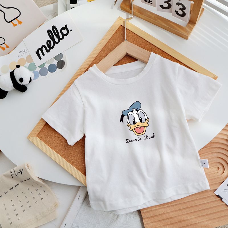 Children's clothing boys and girls short-sleeved tops 2023 summer new children's cartoon Mickey all-match Donald Duck T-shirt trend