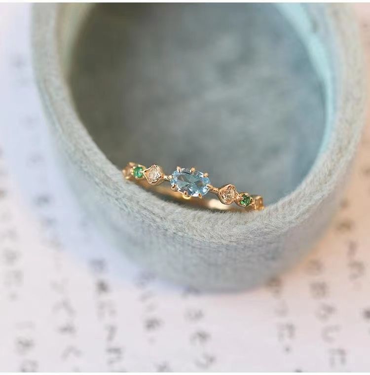 Neuer blauer Topas-Diamantring, offener Ring aus 925er Silber, Damenring, frische Ausstrahlung, Geschenk_voghion.com