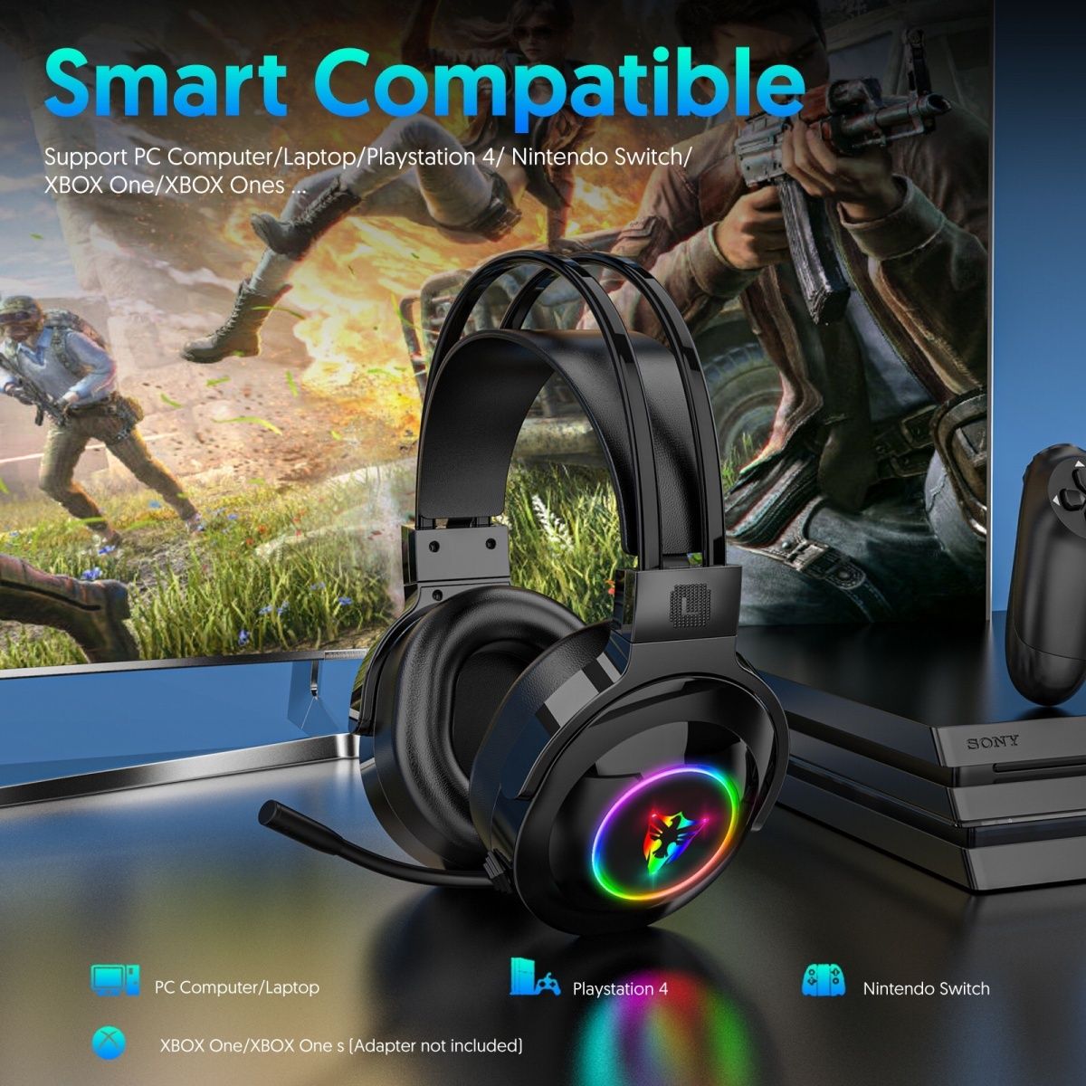 Cuffie da gioco USB con microfono, illuminazione RGB, 7.1, montate sulla testa, computer digitale_voghion.com