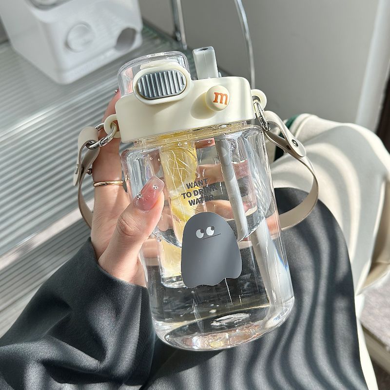 水杯女生夏季高颜值大容量运动水壶便携双饮吸管杯带茶隔塑料杯子