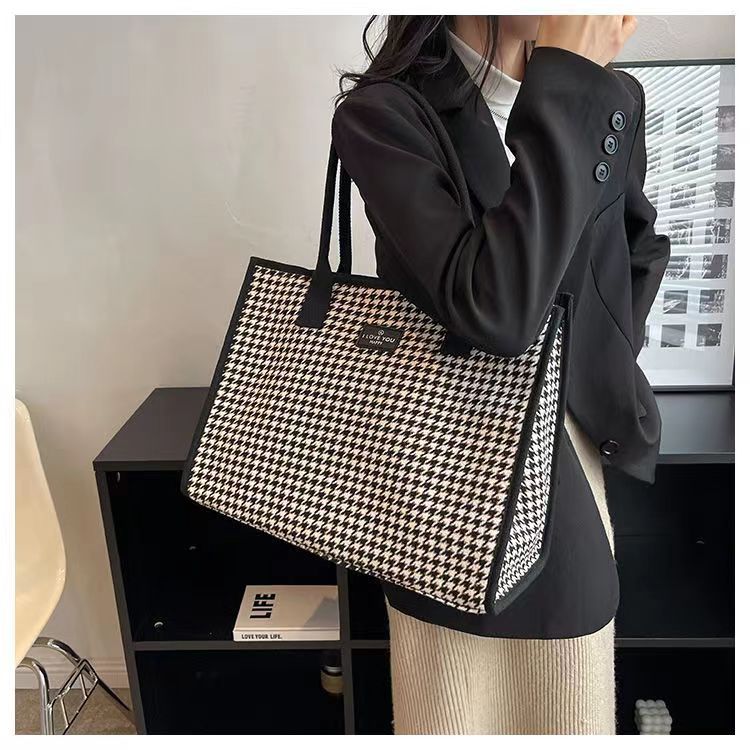 Sac à main en toile pour femmes, fourre-tout polyvalent à carreaux, grande capacité, mode printemps/été, épaule avancée, sac de maman_voghion.com